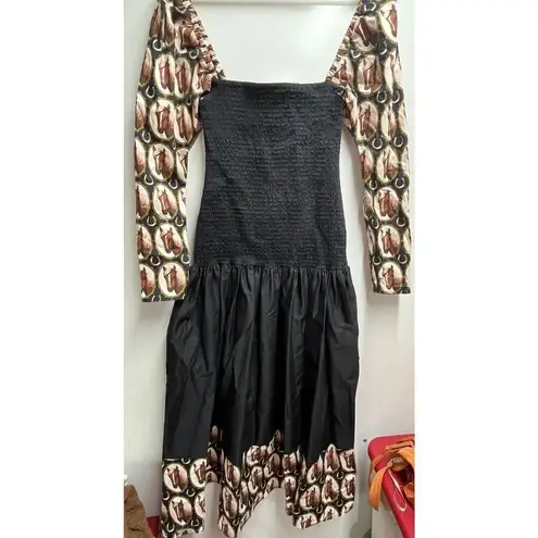 Autumn Adeigbo NEVADA DRESS New Size 4 Women’s Long Sleeve MIDI Horses Western Black