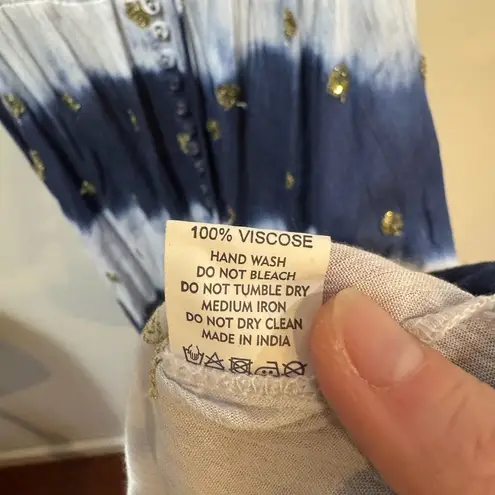 GOA Paris Blue & White Asymmetric Hem V Neck Midi Dress Floaty Fairycore Sz M Size M