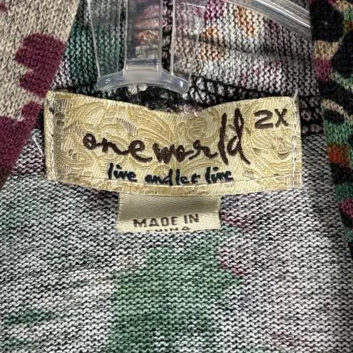 One World Sweater Women 2X Red Animal Print Open Front Waterfall Hem Casual Boho