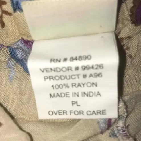 BOCABAY floral print crop pants elastic waistband drawstring 2 pockets size LP Tan