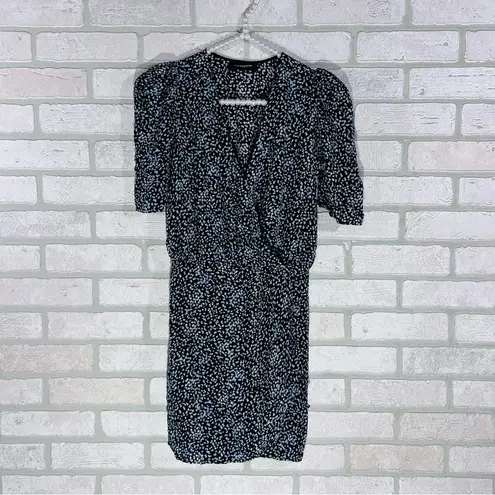 The Kooples Short Sleeve Wrap Patterned Mini Wrap Dress in Blue and Black Size 0
