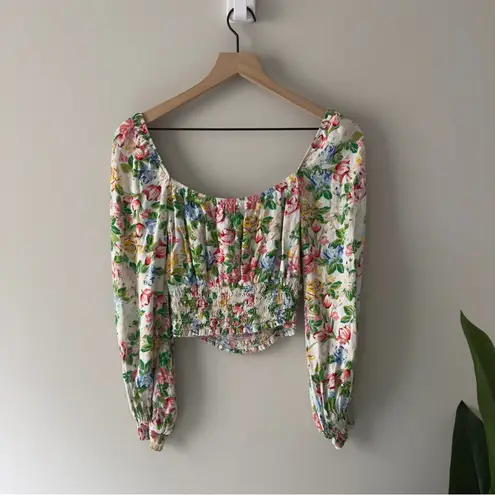 Revolve AFRM  Sophie Smocked Top Floral Long Sleeve Square Neck Colorful Spring S - Image 4