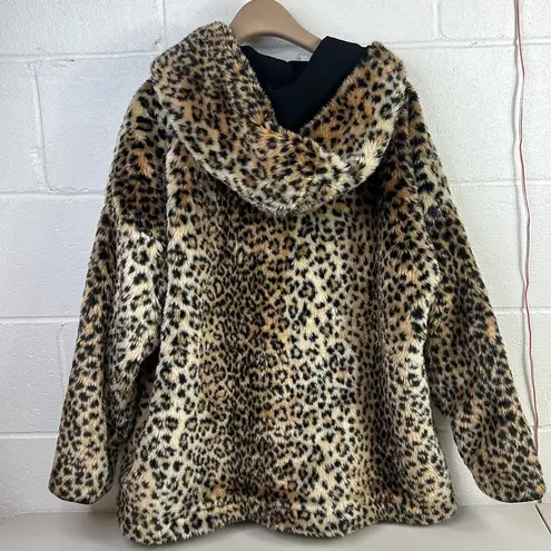 Capulet RTR  Alysia Faux Fur Jacket Leopard Print Sz L zip #J883-LEO Hood animal