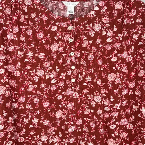 Caslon Shirred Popover Top Coral Bell Floral Rust/Wine Small NWT Casual Blouse