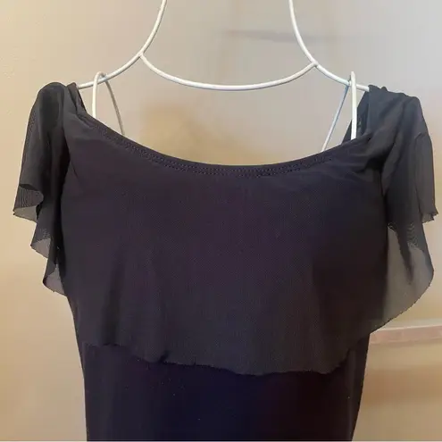 Garage  Off-The-Shoulder Strapless Crop Top with Sheer Ruffle, Black, Size M