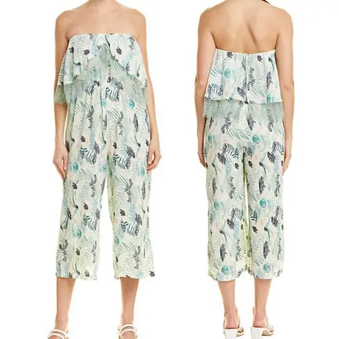 Foxiedox New Lace Ruffle Printed Cropped Strapless Jumpsuit Green Petite Size XS