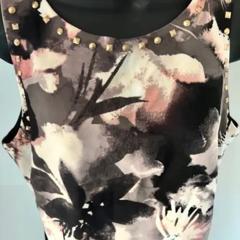 Ellen Tracy Woman 10 A Line Black Gray Floral Boho Sleeveless Embellished Dress