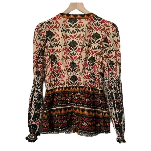 Farm Rio NEW Anthro Long Sleeve Button Front V-Neck Peasant Blouse Size Small