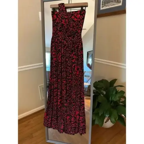 Monaco Ankle Length Sequin Side Slit Dress Small Red