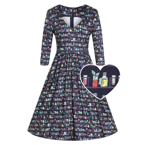 Dolly and Dotty Unique Vintage Billie Navy Blue Science Lab Midi Flared Dress 10