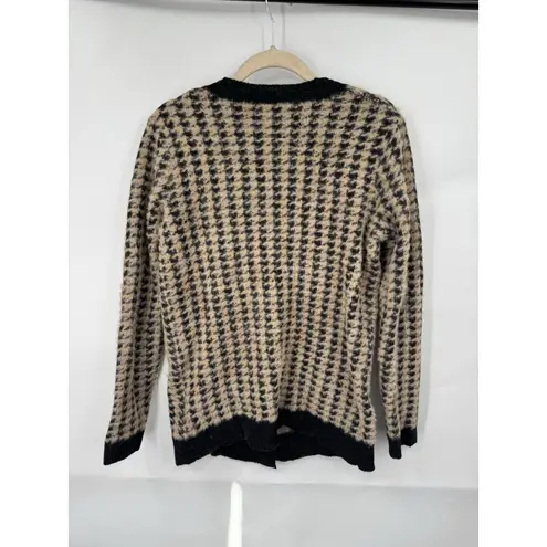 Tahari  Houndstooth Button Front Sweater Women XS Eyelash Knit Academia Western