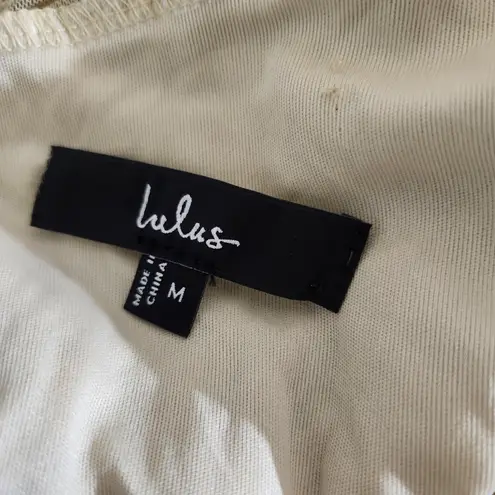 Lulus Beige Floral Mesh Maxi Cocktail Dress NWOT Size Medium Wedding Guest Dress Green