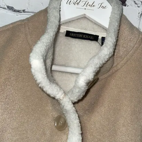 British Khaki Tan & Cream Sherpa Button Vest Medium