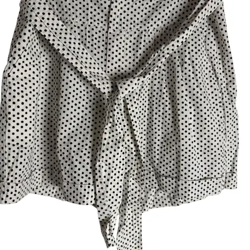 La Vie Rebecca Taylor Corinne White Black Polka Dot High Rise Tie Waist Shorts L Size L