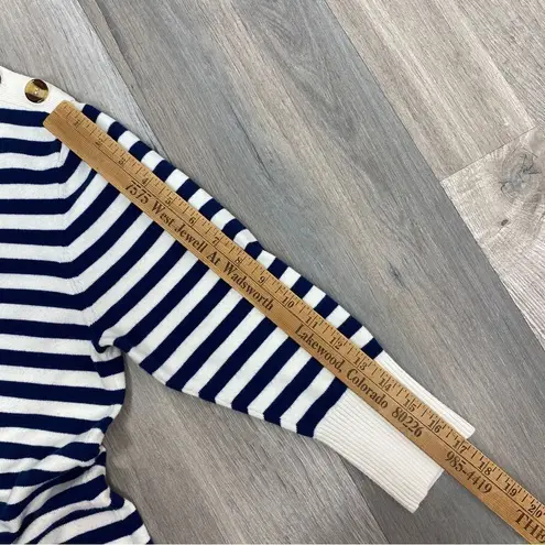 Haley and the Hound Striped Sweater Dress Crew Neck Knit Shift Blue White Medium