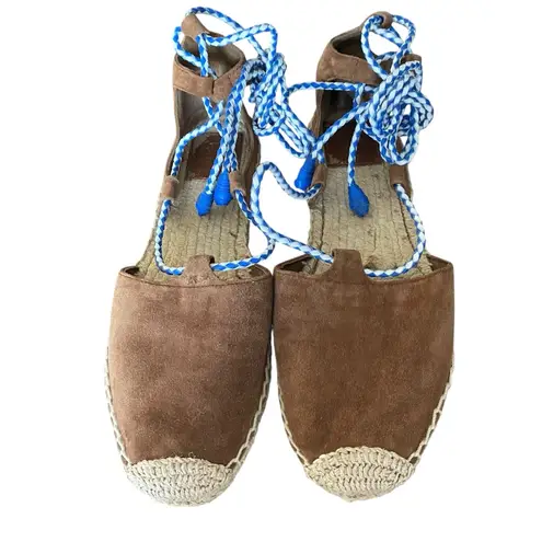 Tory Burch  Positano Brown Luxe Suede Espadrille Lace-Up Sandals size 9 - Image 2