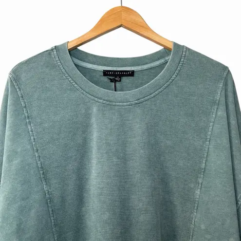 Jane + Delancey 1X Waffle Knit Long Sleeve Sweatshirt Green Washed Oversized Top
