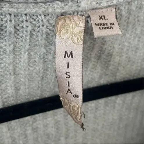 MISA Los Angeles MISA Long Line Cable Knit Cardigan Gray Grey Size XL Excellent Condition Acrylic