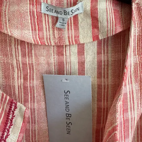 NWT Seen and Be Seen Red Cream Stripe Open Cardigan Blouse Womens S