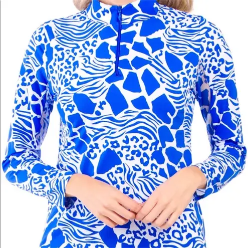 IBKUL Matilda Mock Zipper Neck Long Sleeve Blues Blue