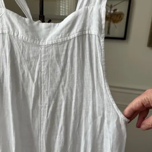 Haute Hippie Linen Blend Wide Leg Overall Jumpsuit Drawstring Neck White M