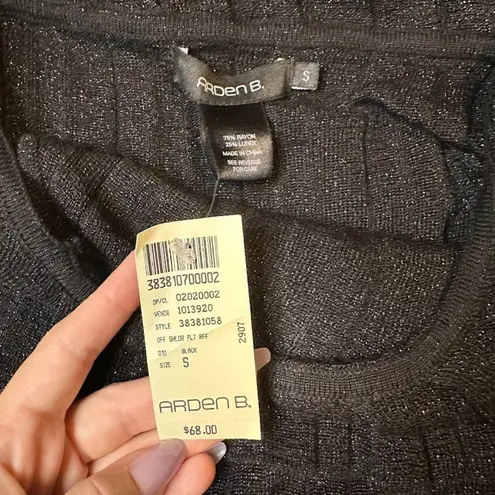 Arden B off the shoulder pleated knit lurex top in black & silver size small NWT