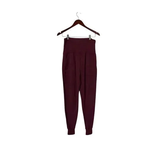 Beyond Yoga Cozy Knit Fleece Burgundy Foldover Joggers Sweatpants