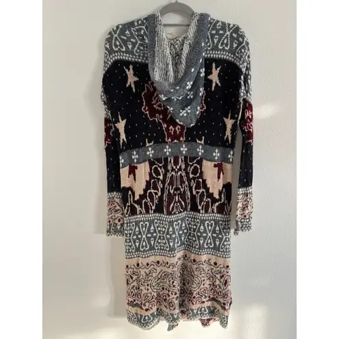 Free People Americana Cardigan Womens XS Duster Hooded Boho Patchwork Oversized Blue