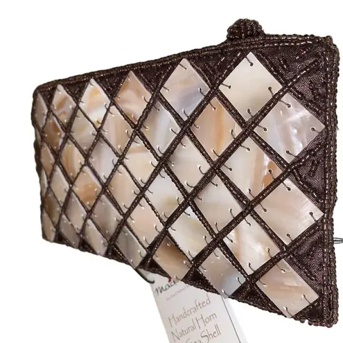 Mad Bags Natural Horn & Sea Shell Mini Clutch Wristlet Brown