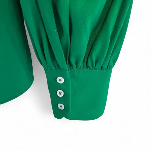 Riley & Rae Size S Emerald Green Bow Tie Neck Blouse Balloon Sleeve Top