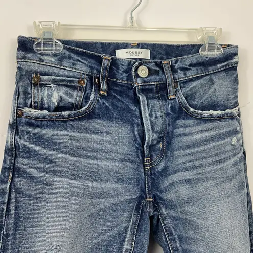MOUSSY VINTAGE Keller Tapered Distressed Button Fly Jeans Womens Size 24 Blue