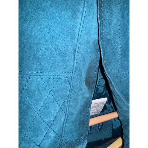 AMI Leather Jacket Women's Medium Teal Country Western Suede Quilted Equestrian Green