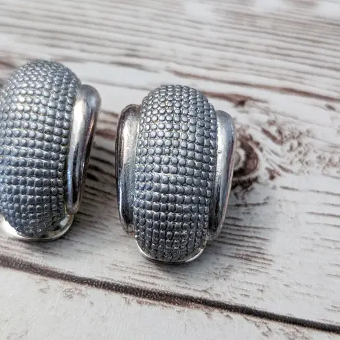 Vintage Clip On Earrings Curved Chunky 1" Statement Silver