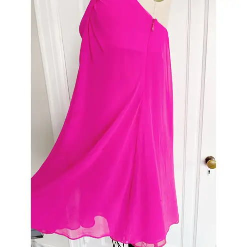 Mara Hoffman • Silk One Shoulder Mini Dress hot pink chiffon flowy a-line