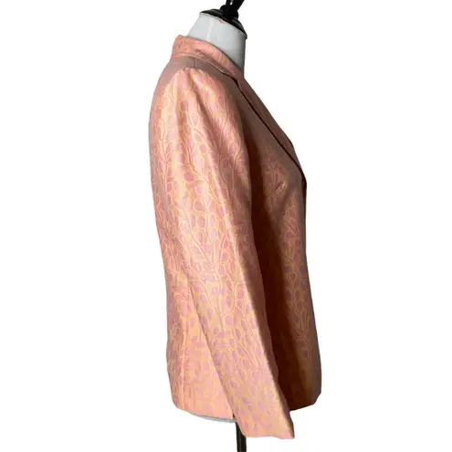 Lafayette 148 Women Blazer Size 6 Peach All Over Floral Print Suit Jacket Office Orange