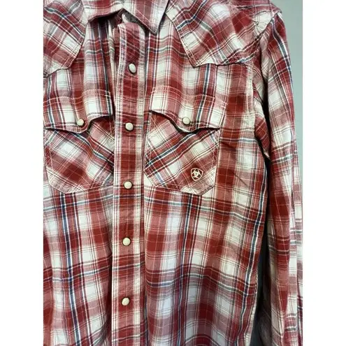 Ariat  Women's Red Plaid Shirt Button Up Small Retro Fit - Image 2