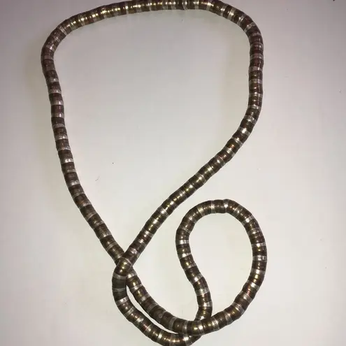 Elegant Vintage Mixed Metal Brass Silver Tone Beaded Flexible Boho Necklace Brown