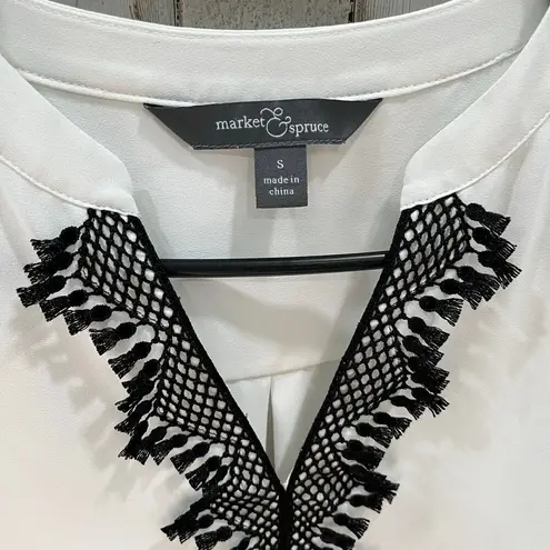 Market & Spruce Boho Bell Sleeve Embroidered Blouse White Size Small