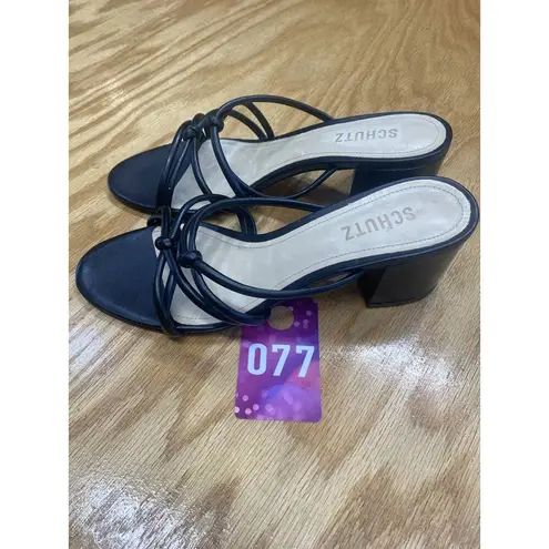 Schutz Princey Women's 8 B Black Knotted Block Heel Slide Slip-On Strappy Sandal