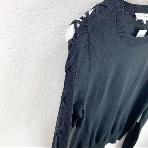 White + Warren Black Lace Up Sleeve Sweater