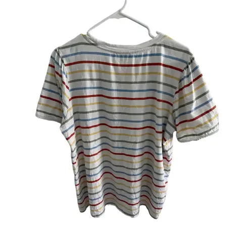 Downeast Multi-Color Stripe Puff Sleeve Tee | Size Large