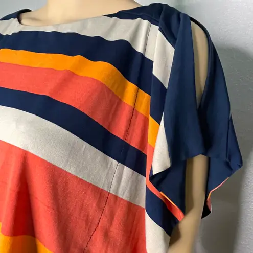 Sangria Navy Blue Orange Cream Striped Loose Fitting Mini Dress Size 4