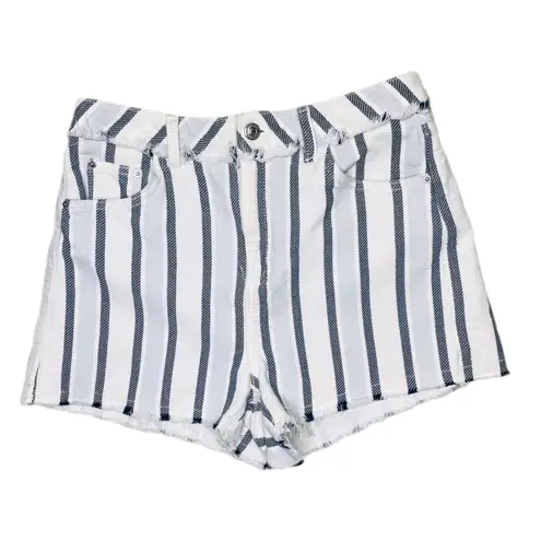 Topshop Moto Mom Blue & White Stripe High Rise Shorts