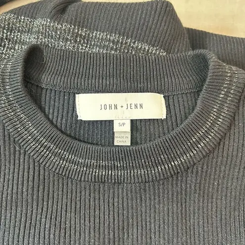 John + Jenn Black and Silver Grey Striped Ribbed Bodycon Long Sleeve Dress Size