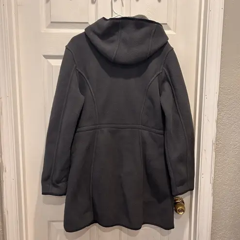 LL Bean Fleece Hooded Mid Length Button Down Jacket Womens Size Large Gray