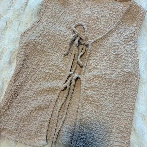 See You Monday Textured Beige Tank Top