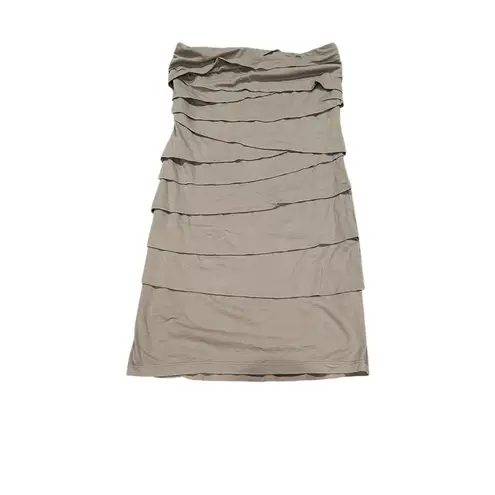 Velvet Tees VELVET RUCHED STRAPLESS NEUTRAL BEIGE TAUPE BODYCON DRESS size XS