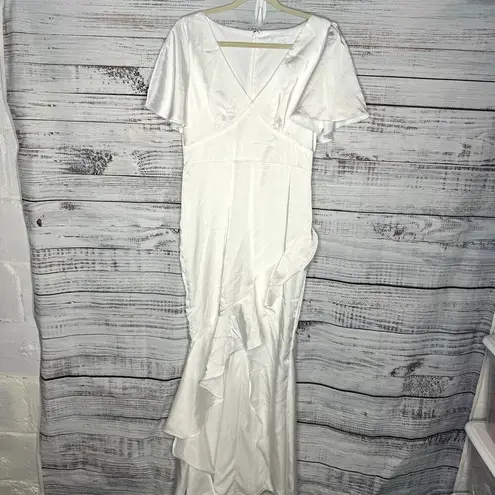 Lulus Eternal Bond White Satin Ruffled Flutter Sleeve Maxi Dress