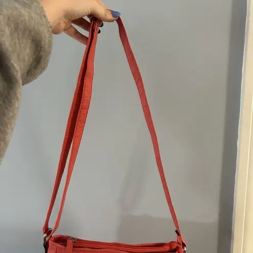 Coral Purse Cross Body Faux Leather Multiple Pockets Medium Sized Red