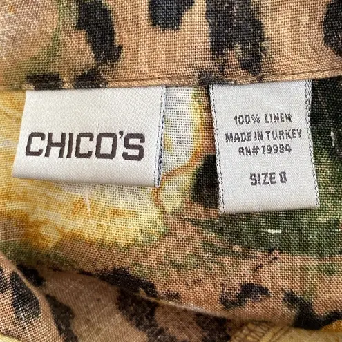 Chico's Chico’s Linen Fall Animal Print Floral Denim Style Jacket Brown Gold 0 (US XS)